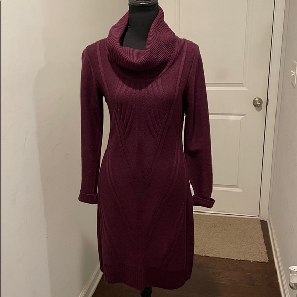 Jessica Simpson Sweater Dress Size S Burgundy Knit Cowl Neck Career Cabincore - Picture 2 of 14